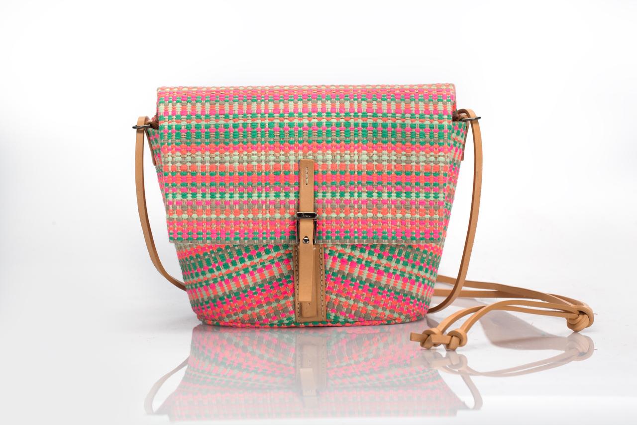 A handcrafted bag on a white background