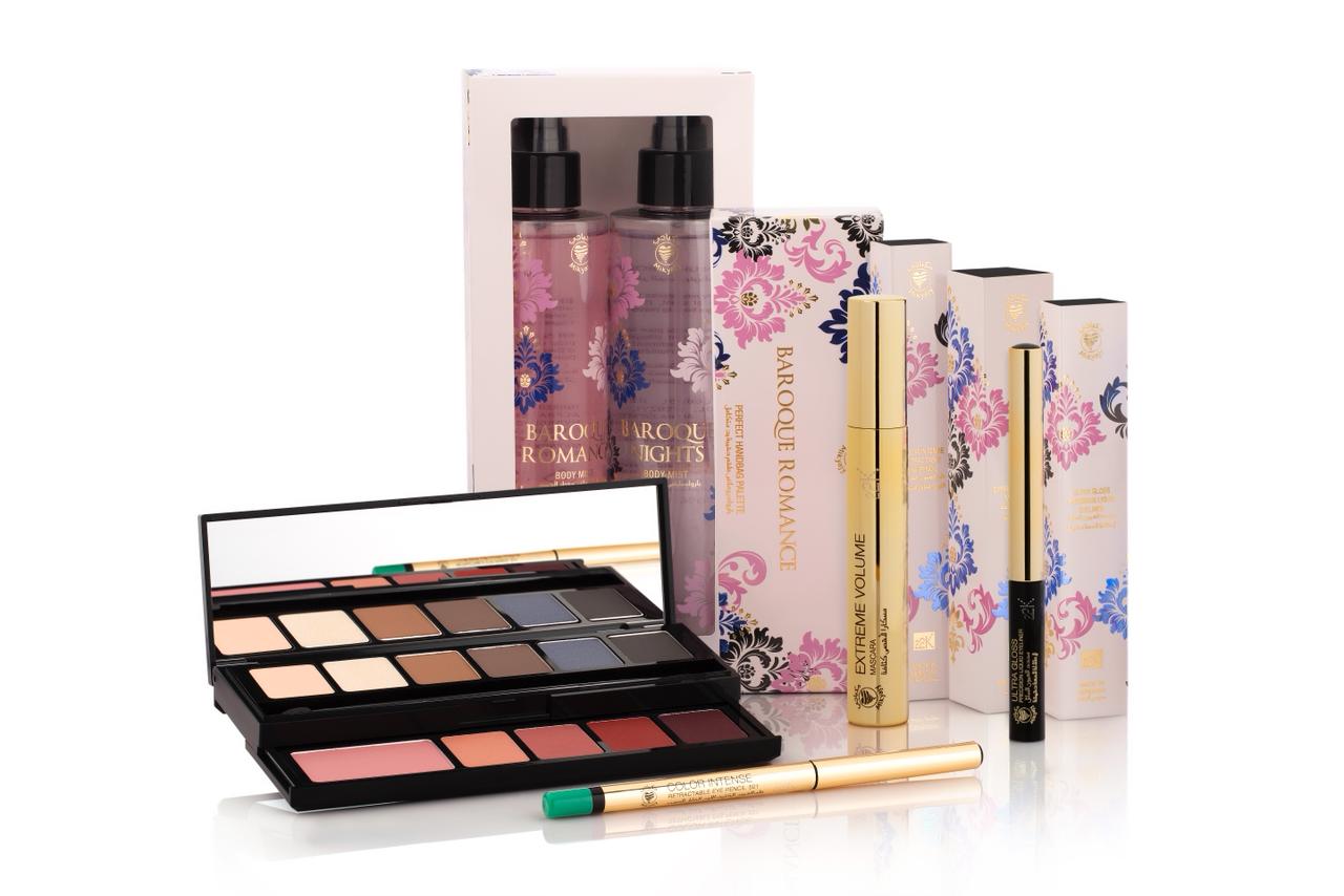 Complete makeup set displayed on a clean white background.